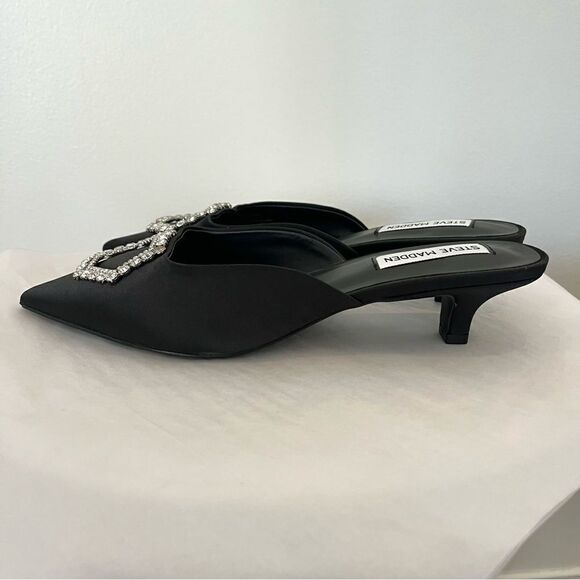 Steve Madden Beignet Kees Black Satin Rhinestone Embellishment Size 8 NWOB - Picture 6 of 6